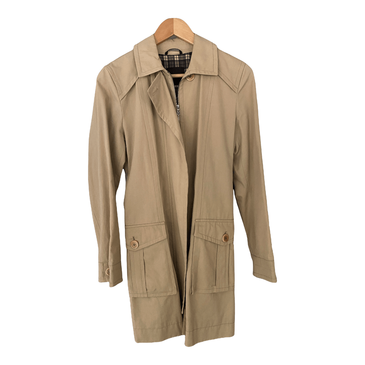 Max Mara Weekend Khaki Raincoat with Zip and Belt UK Size 8 - Ava & Iva