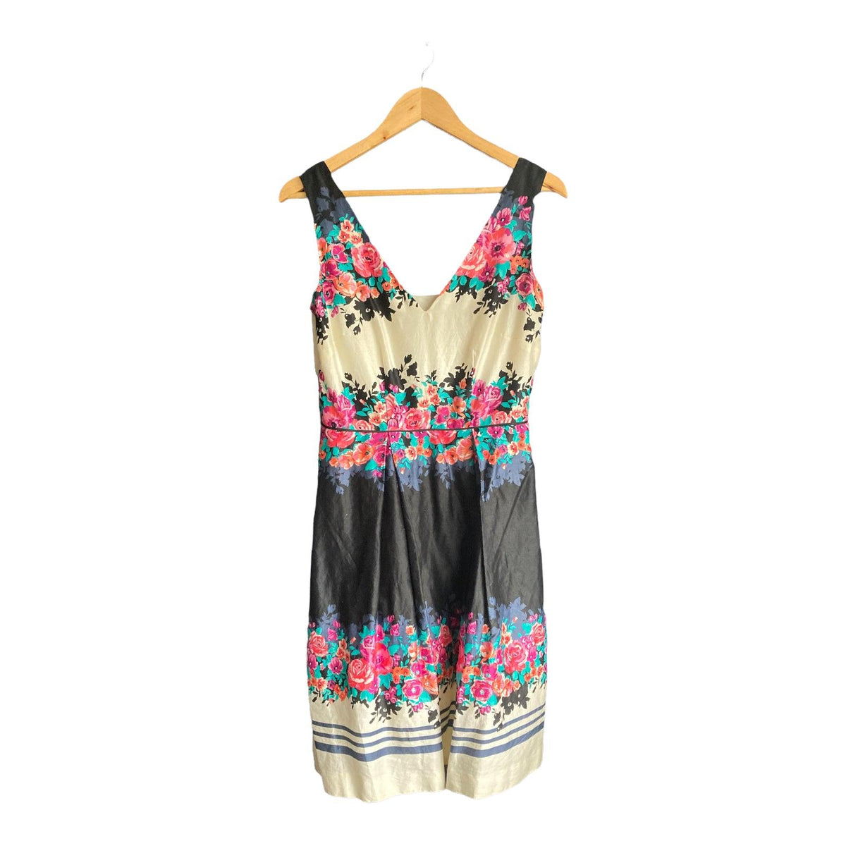 Monsoon Cotton Cream  And Black Floral Sleeveless Dress UK Size 10 - Ava & Iva