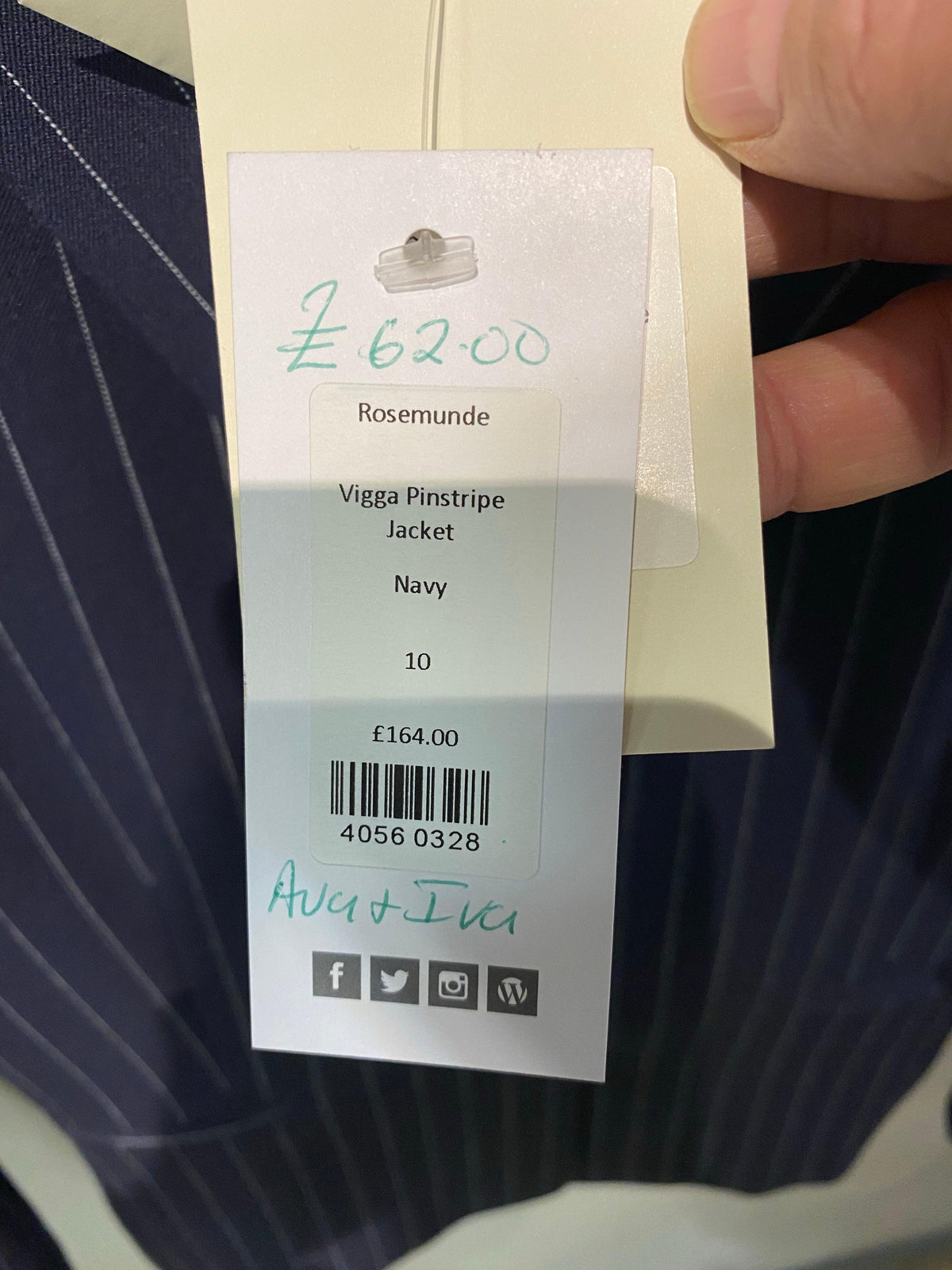 Rosemunde "Vigga" Pinstripe Jacket Navy Uk Size 10 BNWT RRP £164 - Ava & Iva