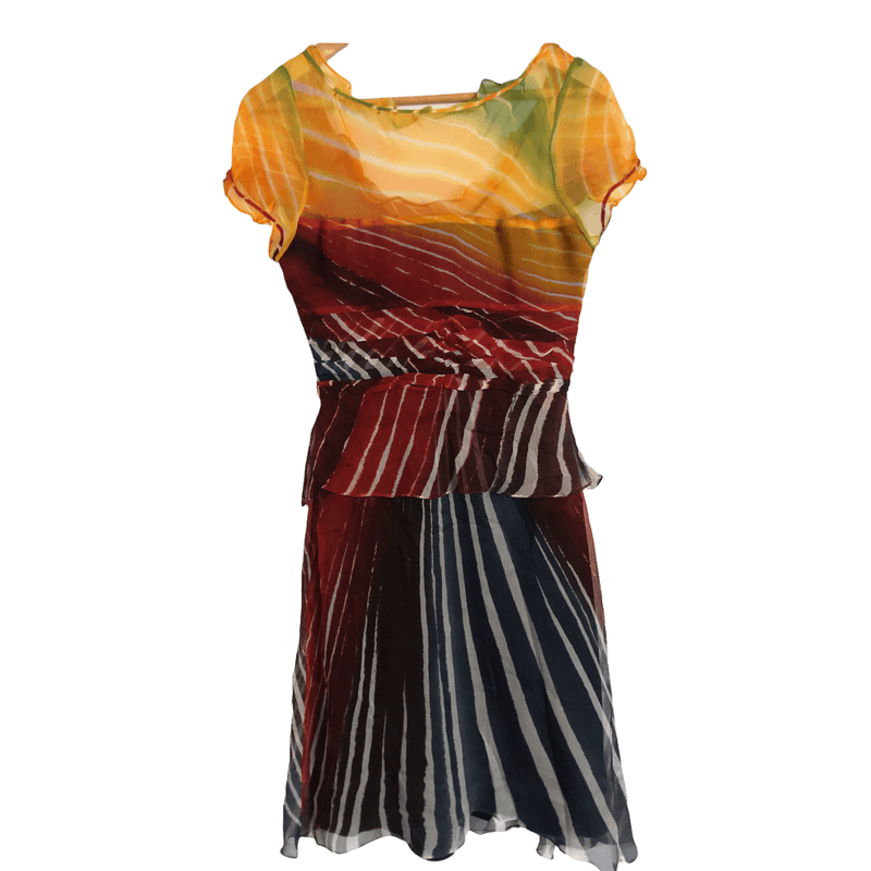 Zapa 100% Chiffon Silk Short Sleeve Summer Dress Multicoloured Stripe Print BNWT UK Size 8-10 - Ava & Iva