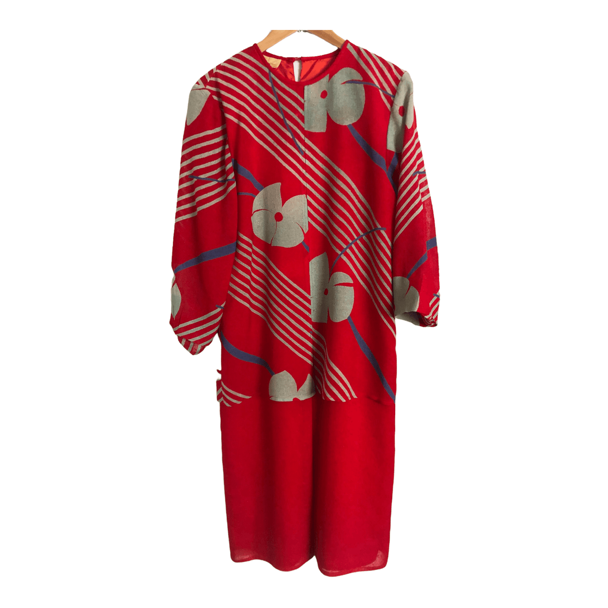 Helen Hutton at John Marks Vintage Silk Long Sleeve Midi Dress Red UK Size 12 - Ava & Iva