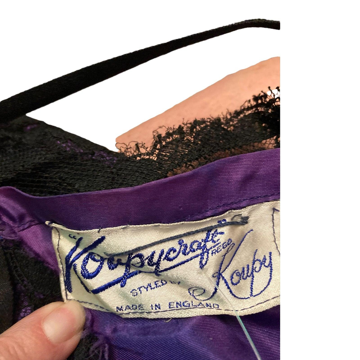 Koupycraft Black Lace & Purple Shoestring Evening Dress With Matching Stoll UK Size 16 - Ava & Iva