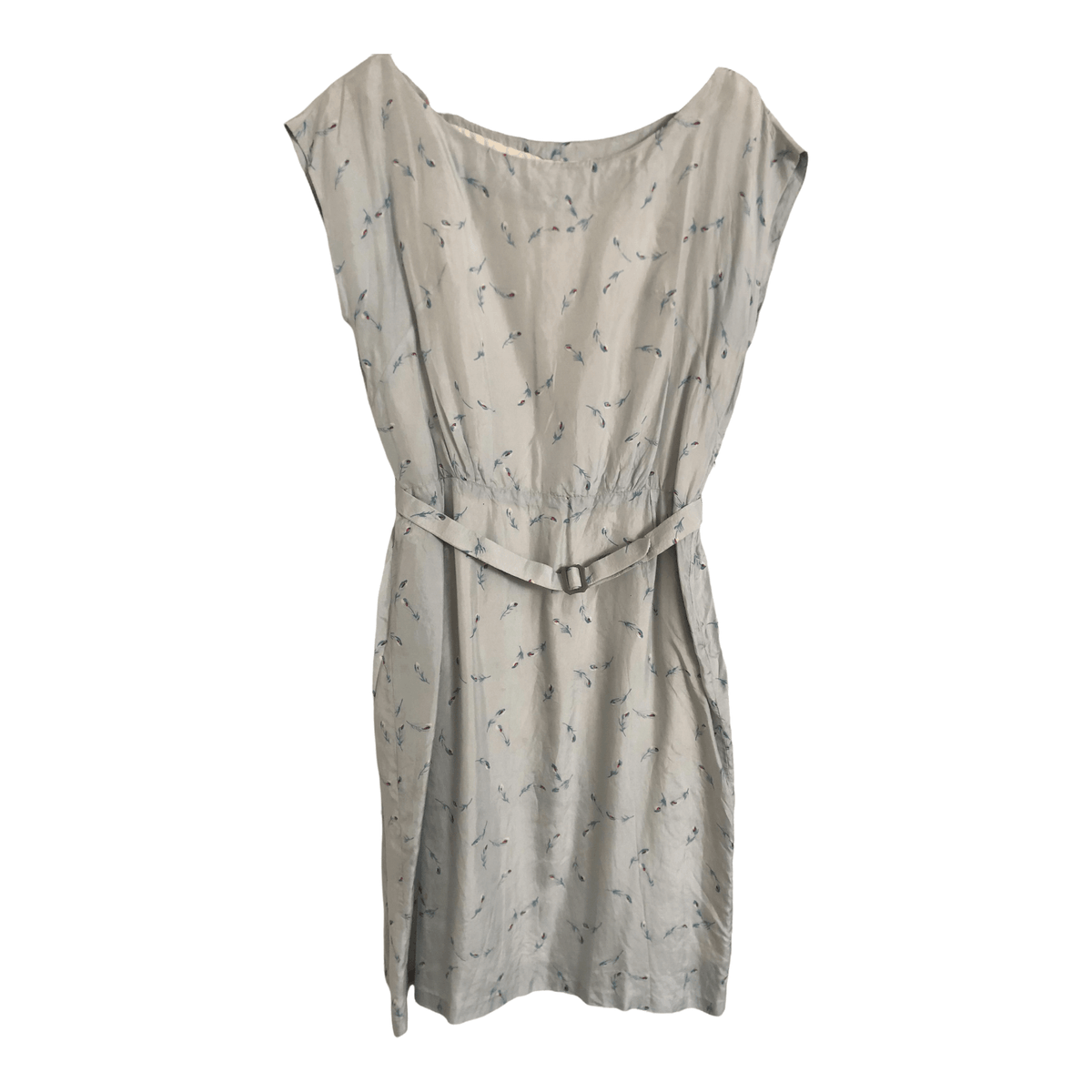 Unbranded Vintage Sleeveless Silk Belted Midi Dress Light Blue Floral Print UK Size 12-14 - Ava & Iva