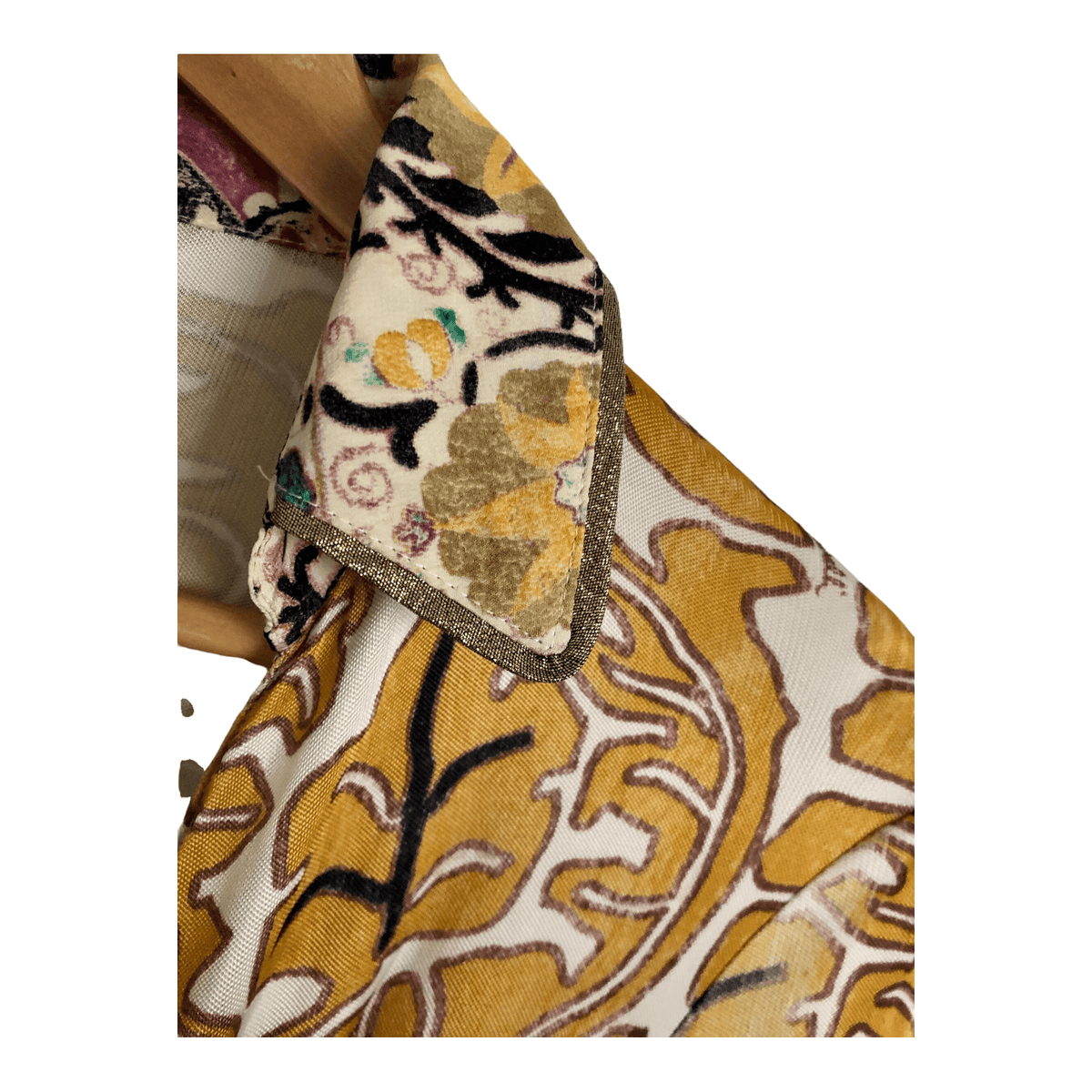 Roberto Cavalli CLASS Vintage Stretch Jersey 3/4 Sleeve Wrap Shirt Dress Yellow Ochre Multi Floral Print Size S - Ava & Iva
