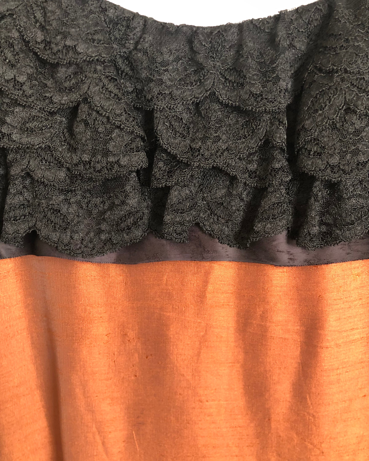 Renee Meneely Belfast Designer Vintage 50s Silk Sleeveless Evening Maxi Dress Gown Bronze w/ Black Lace S UK Size 6-8 - Ava & Iva