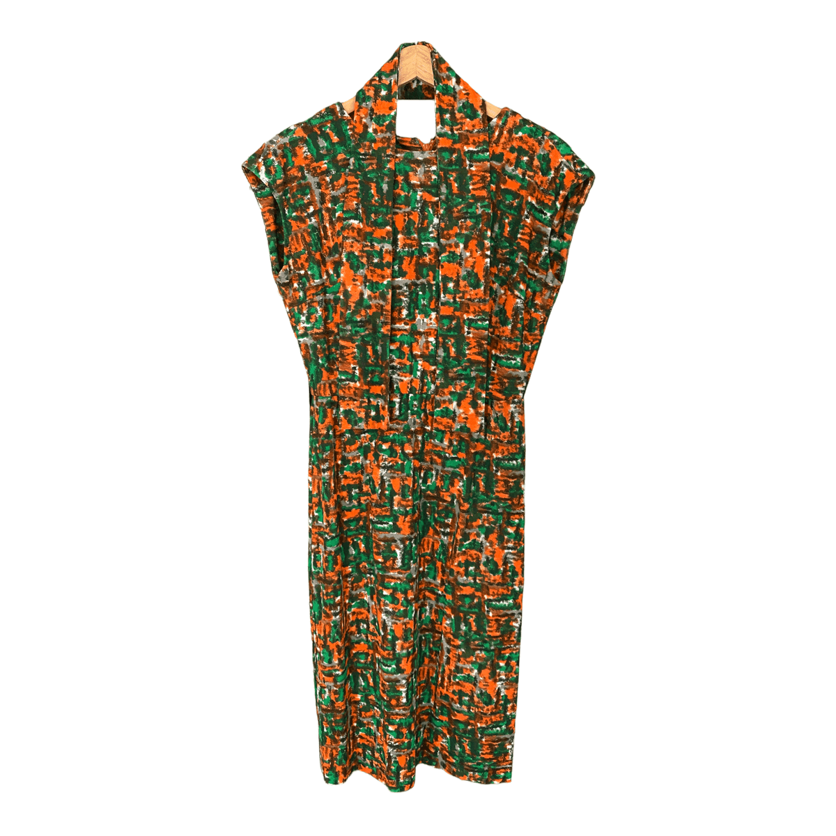Jaeger Vintage 1960's Ban-Lon Sleeveless Dress Abstract Orange and Green Print UK Size 10 - Ava & Iva
