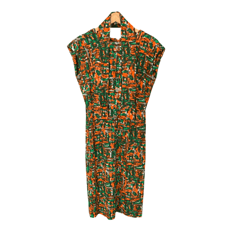 Jaeger Vintage 1960's Ban-Lon Sleeveless Dress Abstract Orange and Green Print UK Size 10 - Ava & Iva