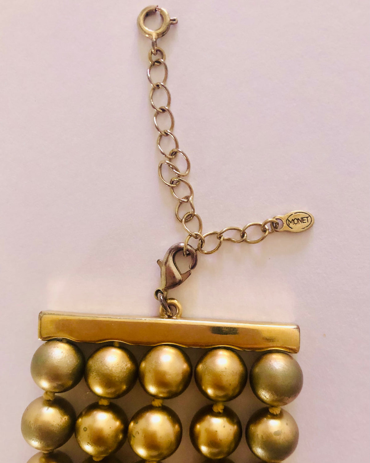 Vintage Monet Gold Five Strand Pearl Bead Costume Choker Necklet Necklace - Ava & Iva