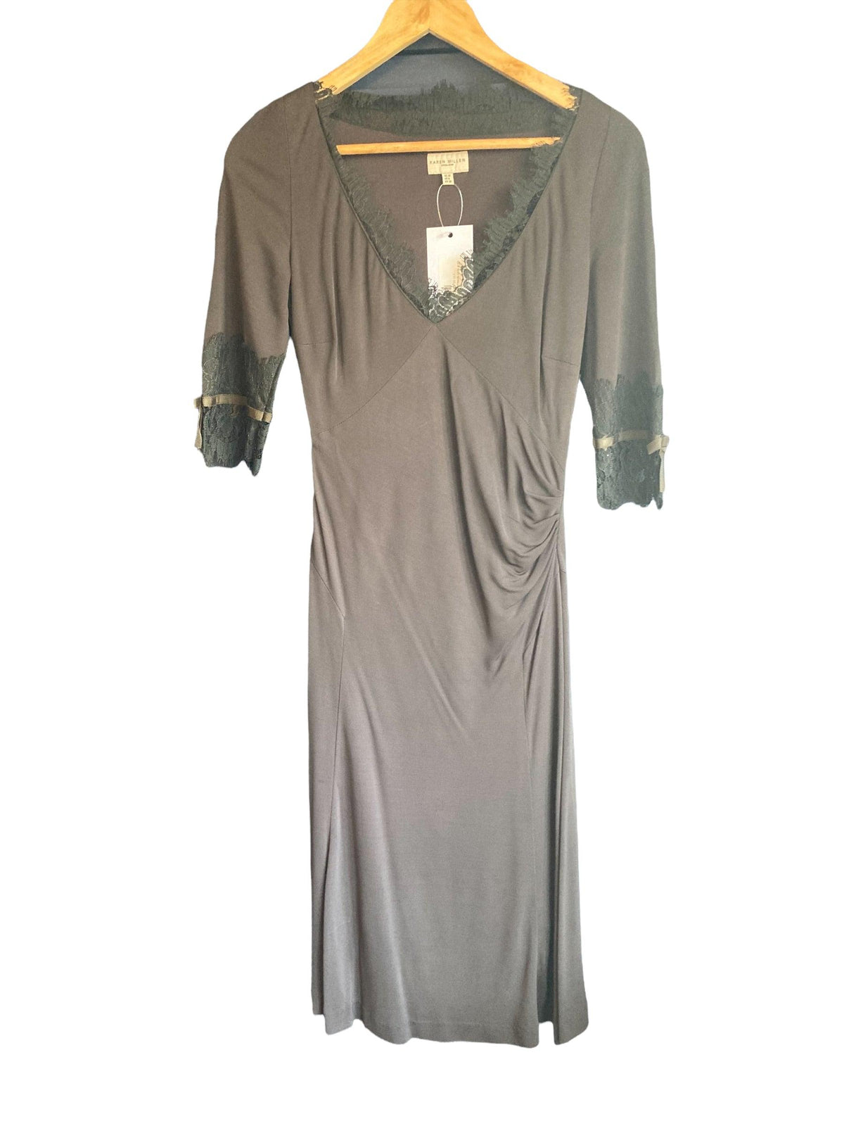 Karen Millen Brown 3/4 Sleeve Dress Lace Detail UK Size 10 - Ava & Iva