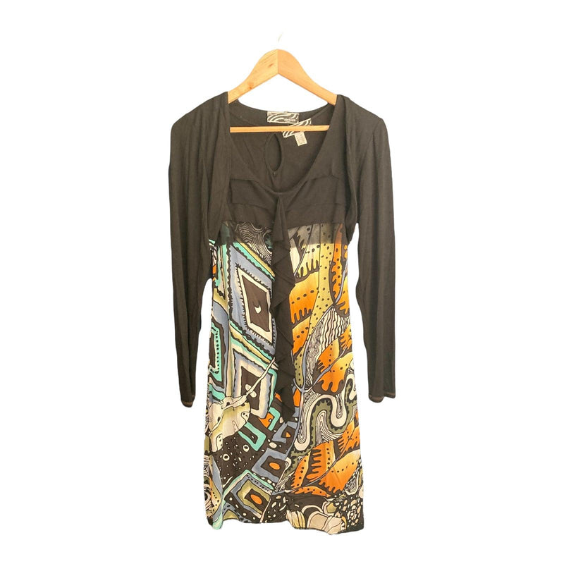 Roberto Naldi Black Patterned Two Piece Sleeveless Dress And Shrug UK Size 10 - Ava & Iva