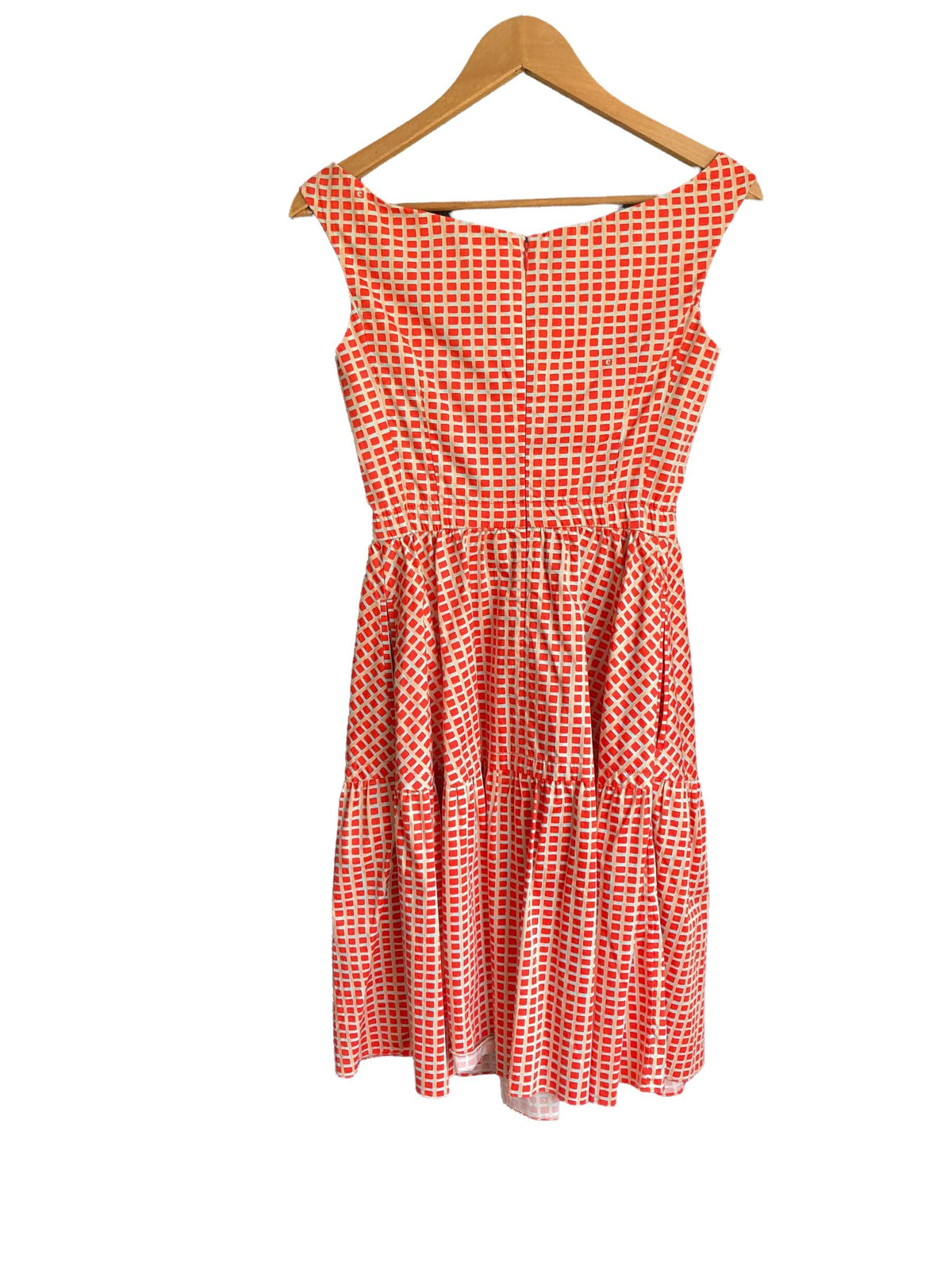 Carven Cotton Orange Checked Sleeveless Dress Size 36 UK Size 8 - Ava & Iva