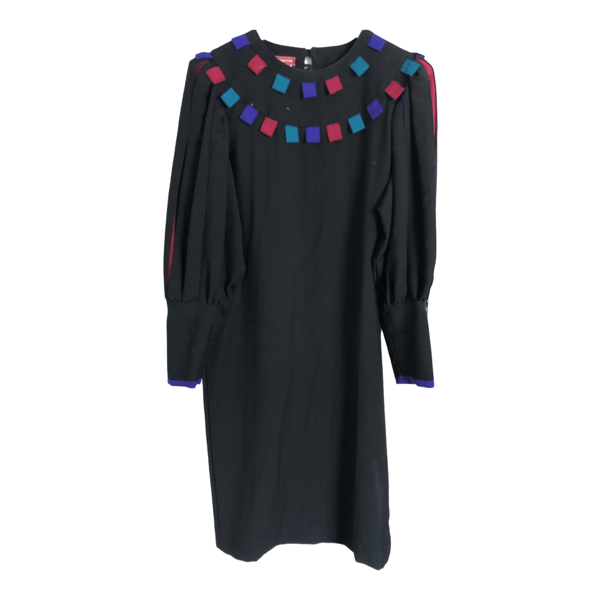 Chacok Vintage 100% Wool Long Sleeve Midi Dress Black Multi Size 1 UK 14-16 - Ava & Iva