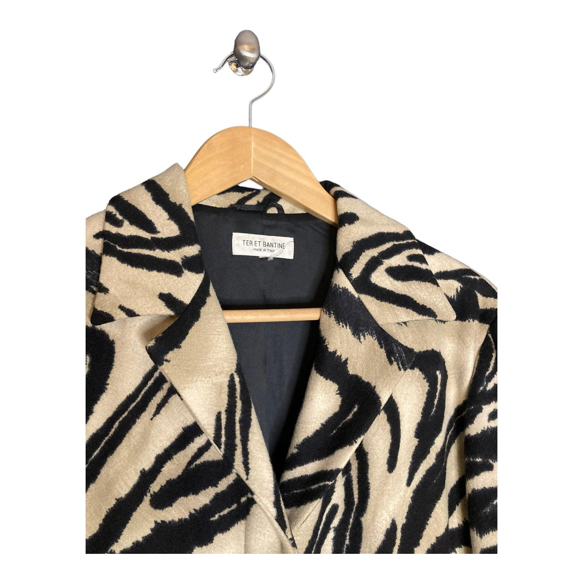 Ter Et Bantine Cream & Black Patterned Long Sleeved Coat UK Size 16 - Ava & Iva