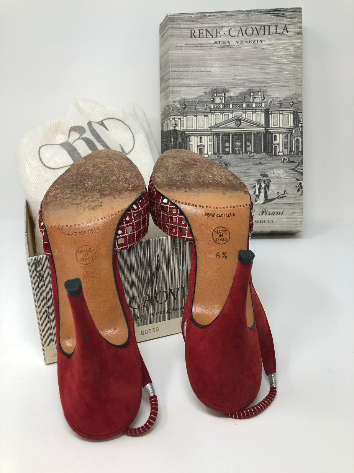 Rene Caovilla Slingback Heels Red Suede with Diamante Size 6.5 (UK4.5) - Ava & Iva