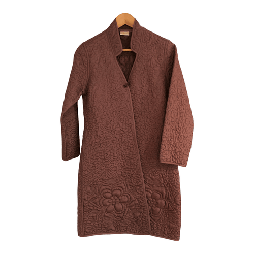 Cazz Quilted Long Sleeve Longline Jacket Coat Taupe Brown UK Size 10 - Ava & Iva