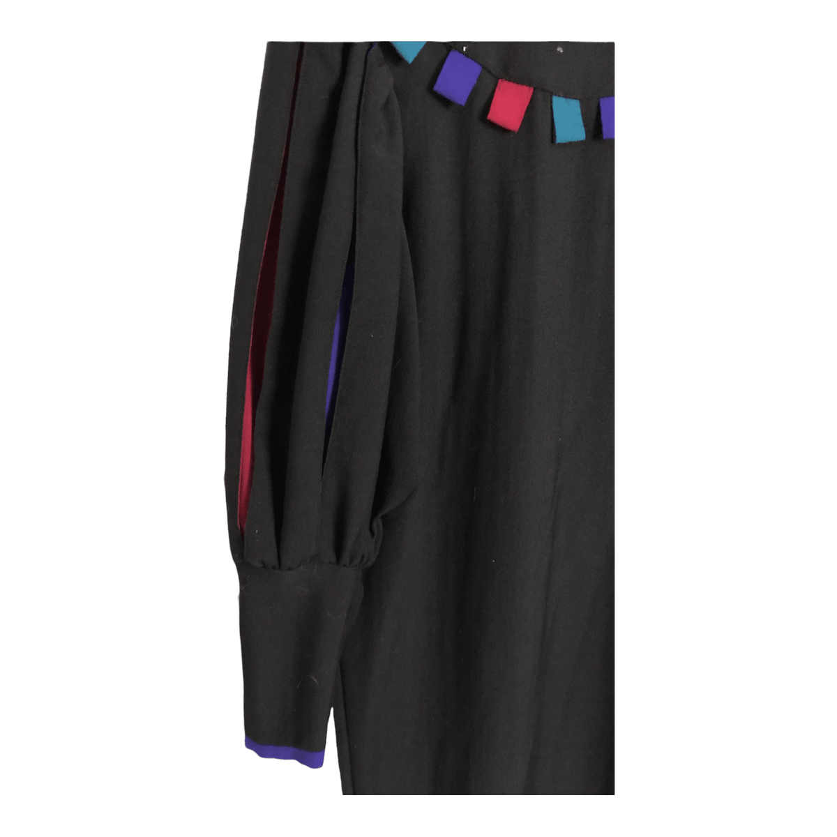 Chacok Vintage 100% Wool Long Sleeve Midi Dress Black Multi Size 1 UK 14-16 - Ava & Iva