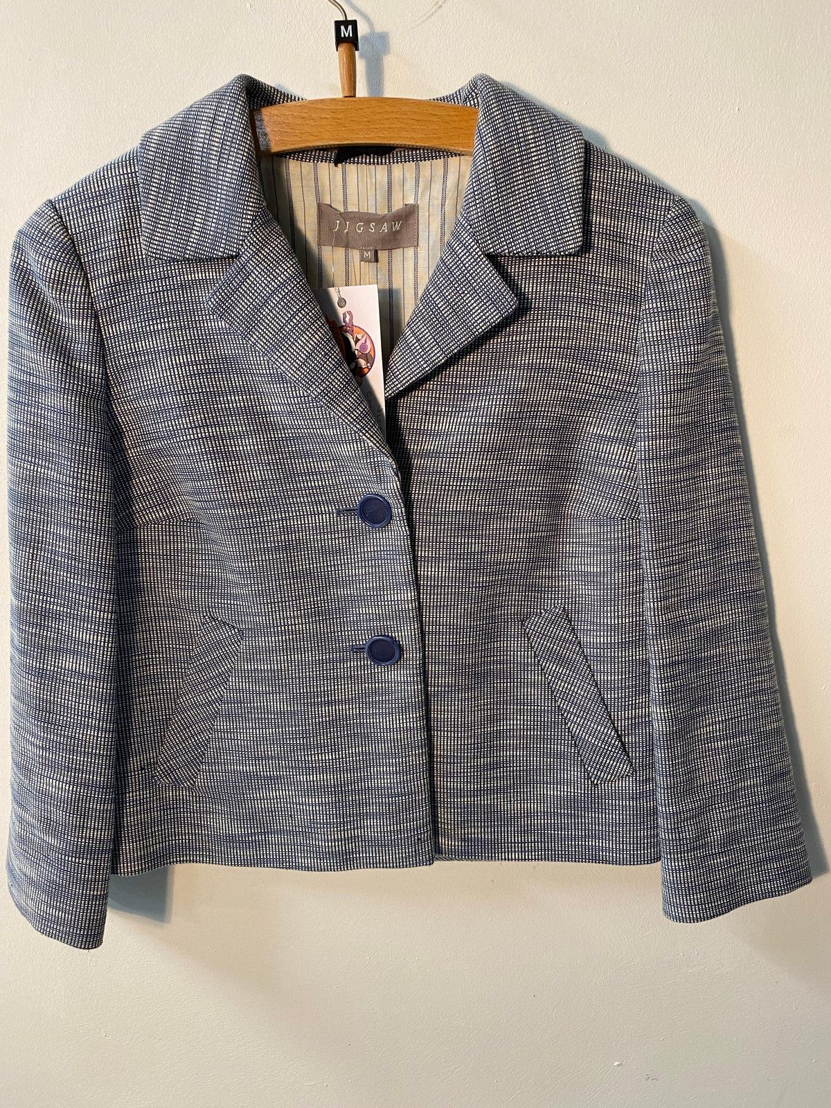Jigsaw Jacket  Blue & White Cotton and Llnen Mix Size M - Ava & Iva