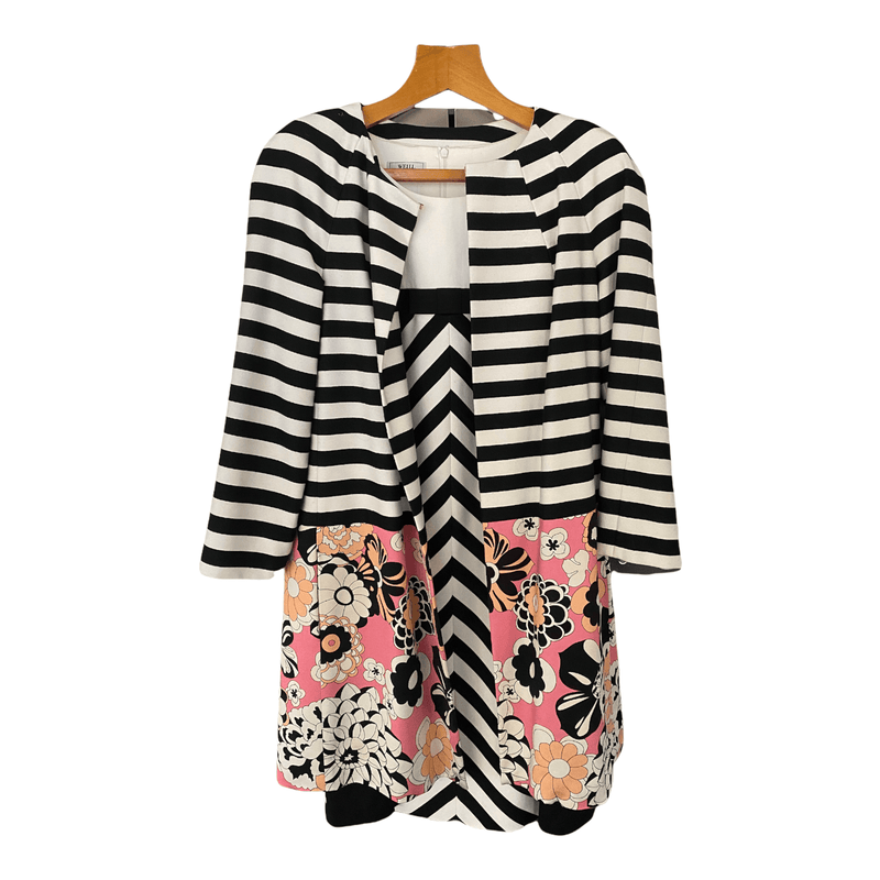 Weill Dress and Matching Jacket Black While Stripe with Floral UK Size 16 - Ava & Iva