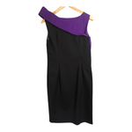 Jil Sander Stretch Virgin Wool Sleeveless Designer Cocktail Midi Dress Black Purple UK Size 10 - Ava & Iva