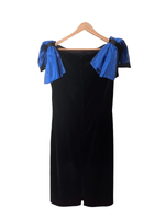 Leshgold Midi Dress Black with Large Blue Bows UK Size 14 - Ava & Iva