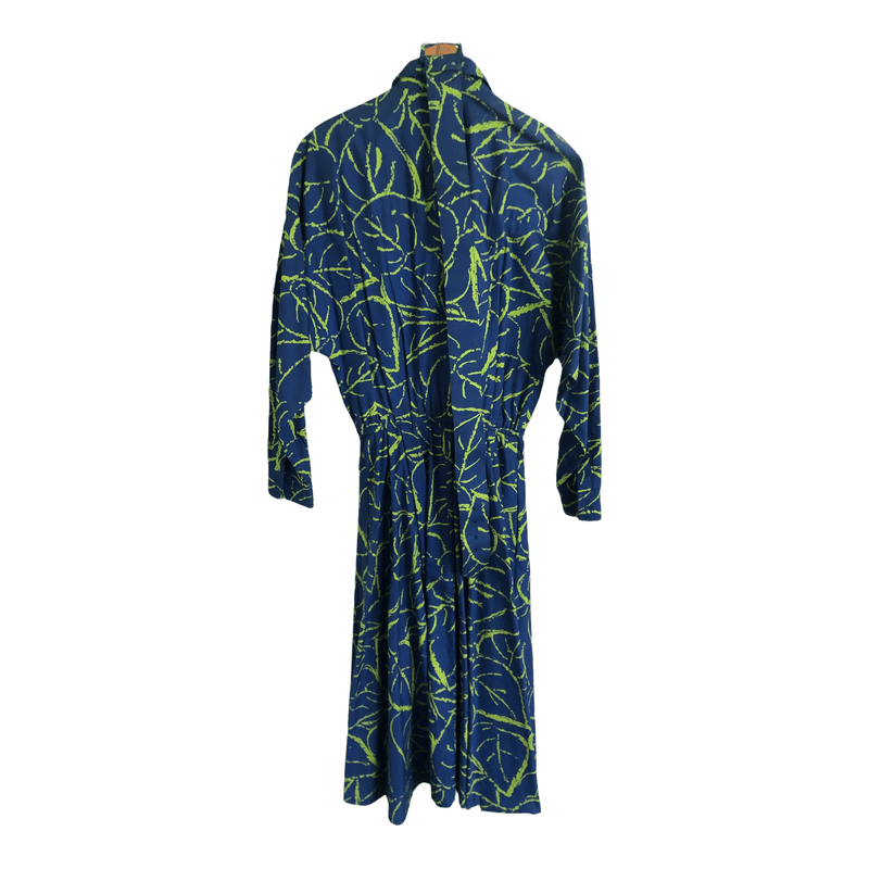 Vintage Jacquelyn & Grace 100% Cotton Long Sleeve Belted Shirt Maxi Dress Electric Blue Acid Green Block Print UK Size 8-10 - Ava & Iva