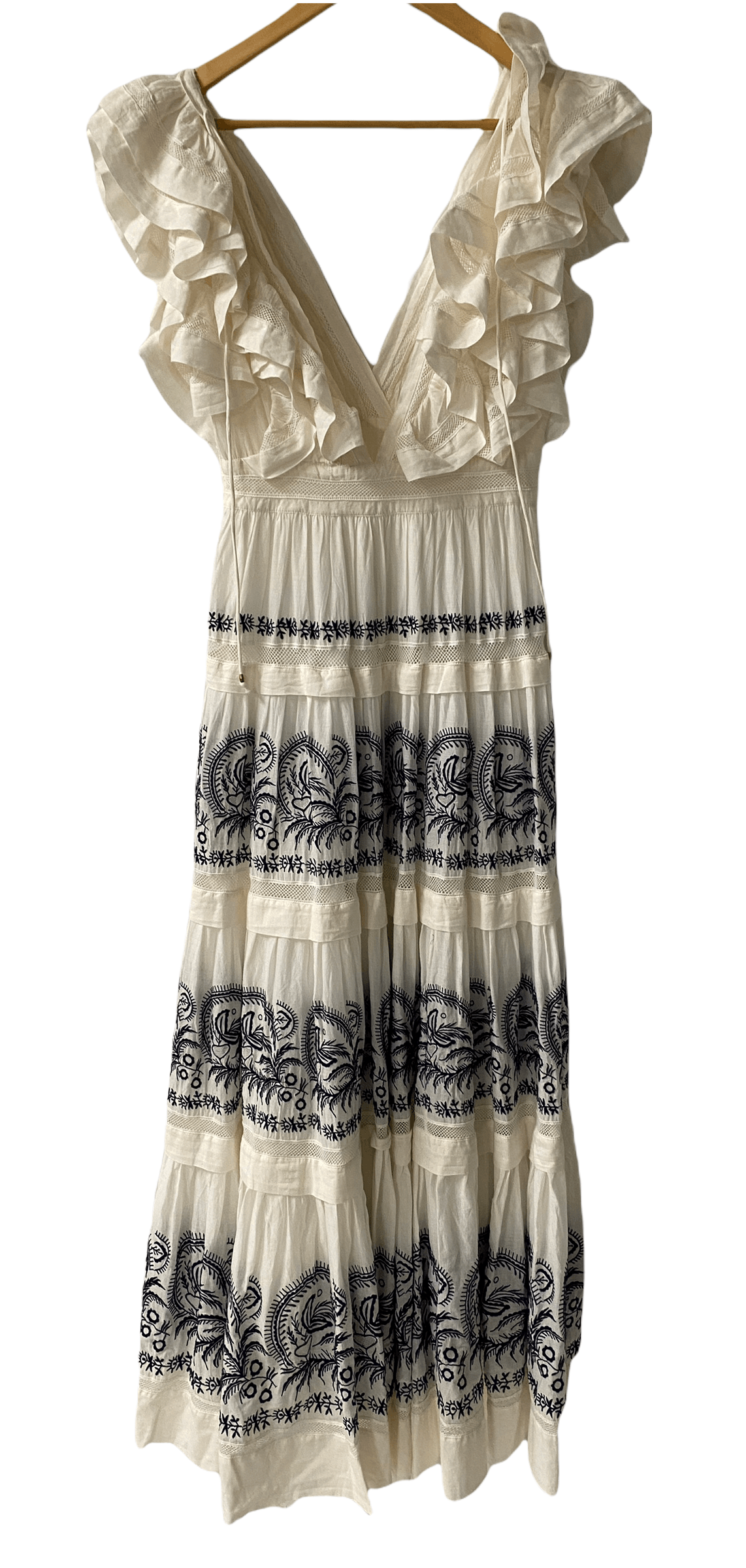 Ulla Johnson Cotton Ruffled Embroidered Maxi Dress Size 2 (UK 6/8) - Ava & Iva