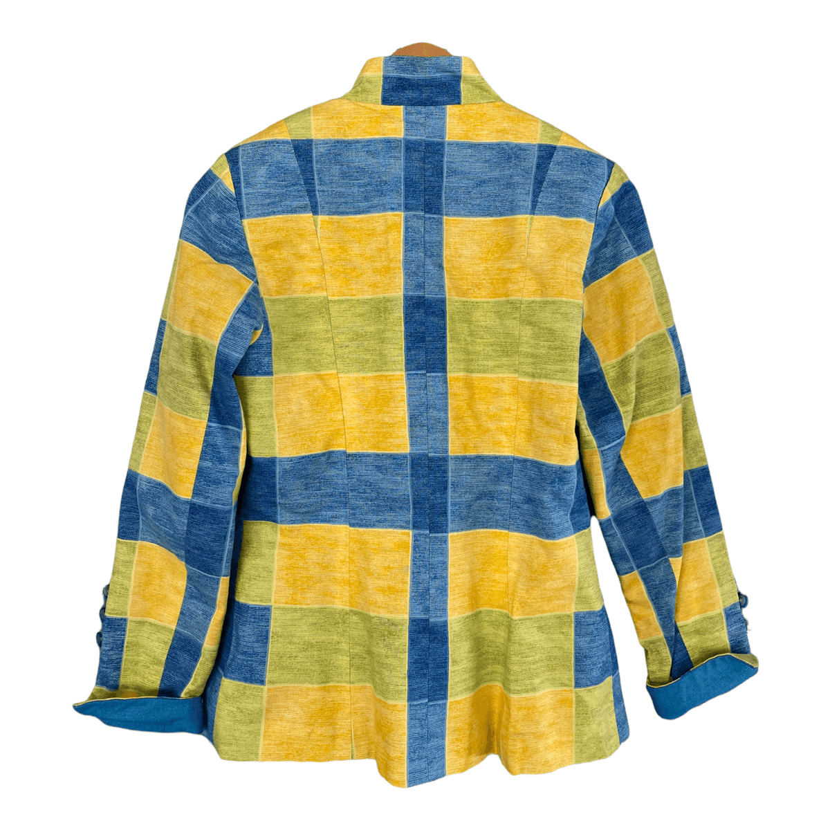 Jenny Edwards Moss Military Style Patchwork Jacket Yellow Green and Blue UK Size 10 - Ava & Iva