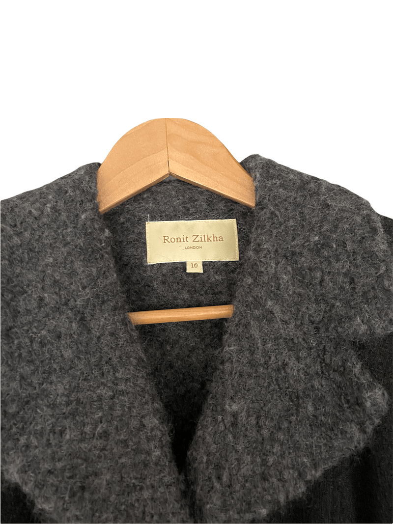Ronit Zilkha 100% Wool Jacket Dark Grey Check UK Size 10 - Ava & Iva