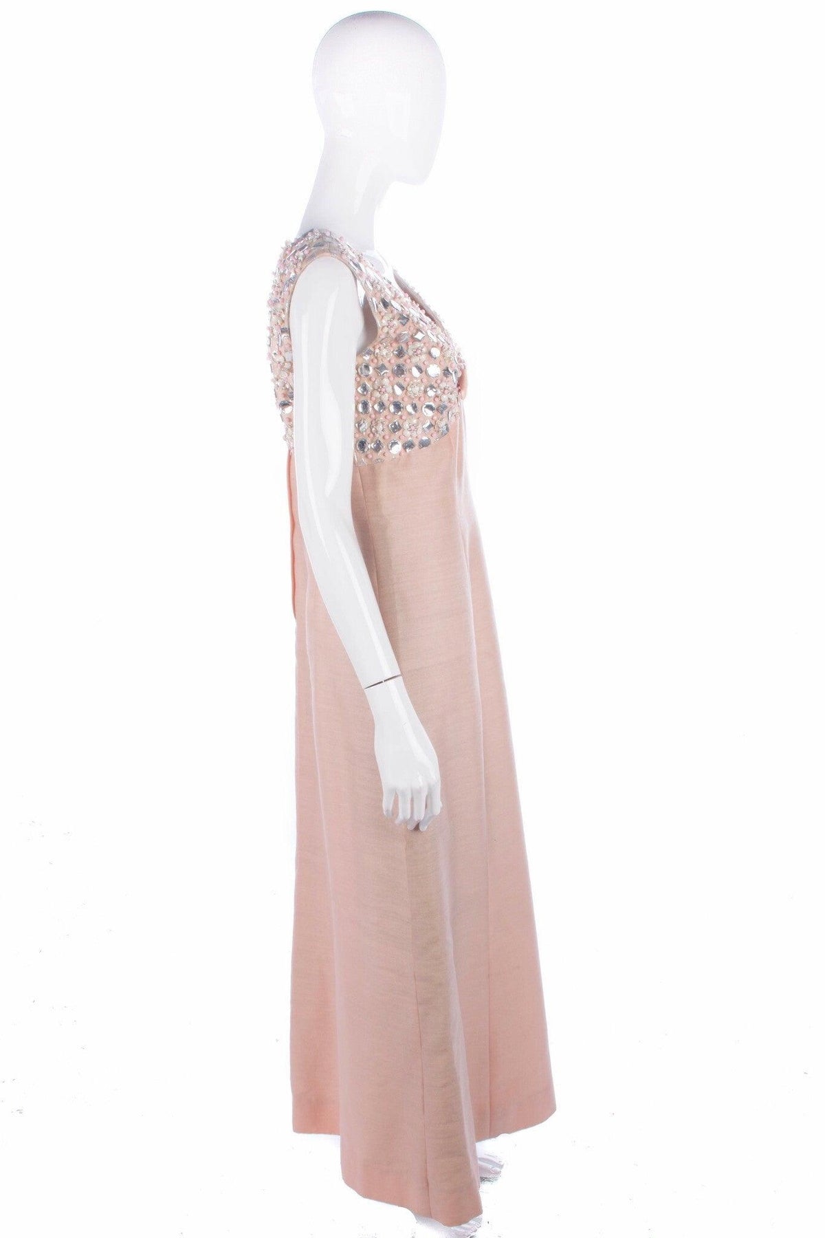 Ellis Vintage A Line Evening Gown Peach Pink with Beads and Sequins UK10/12 - Ava & Iva