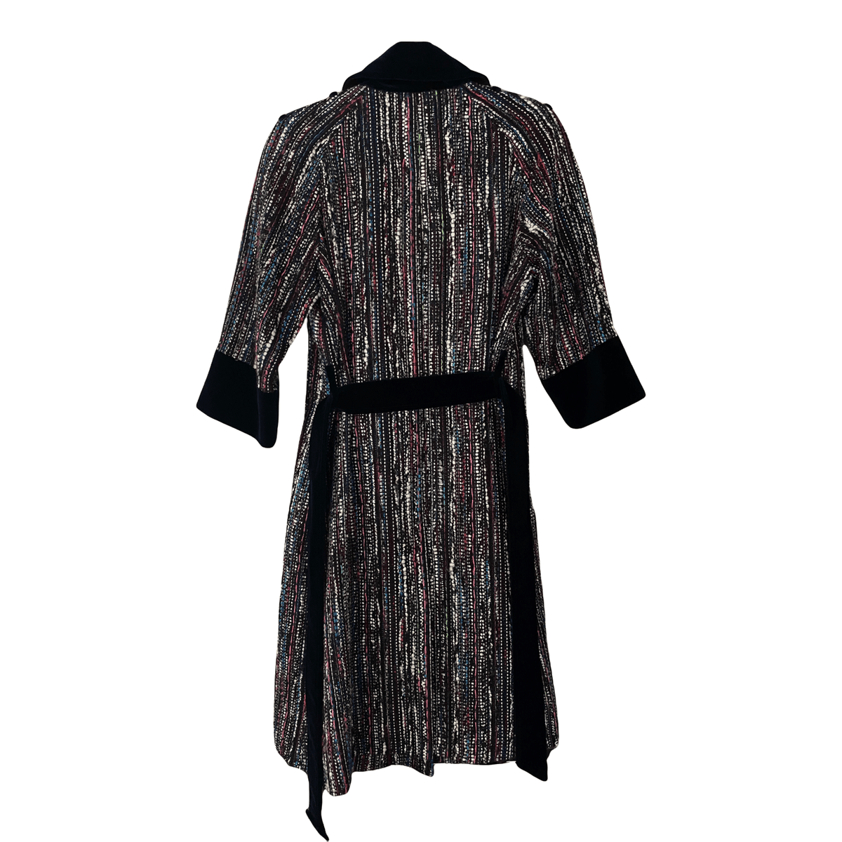 Matthew Williamson Multicolour Boulce Style Coat with Blue Velvet Detail UK 14 - Ava & Iva