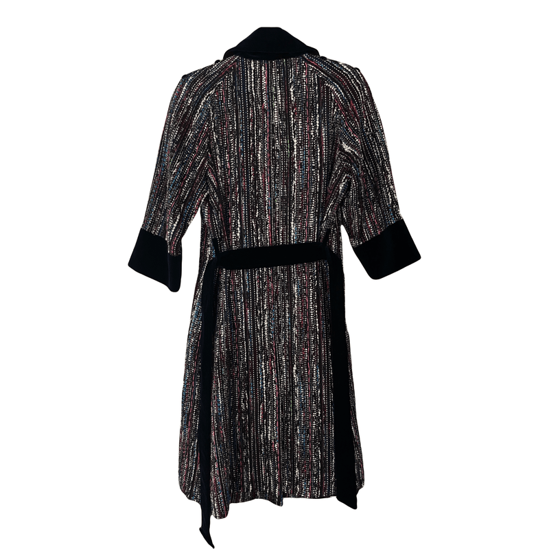 Matthew Williamson Multicolour Boulce Style Coat with Blue Velvet Detail UK 14 - Ava & Iva