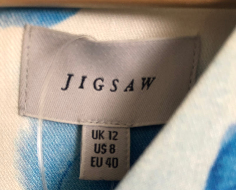 Jigsaw Linen/Cotton Sleeveless Shift Dress Blue & White Floral Print UK Size 12 - Ava & Iva