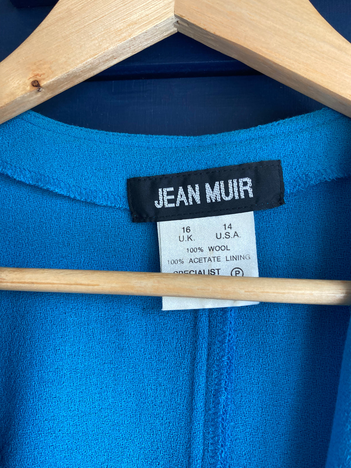 Vintage Jean Muir Wool Turquoise Waterfall Front Long Sleeved jacket UK Size 16 - Ava & Iva