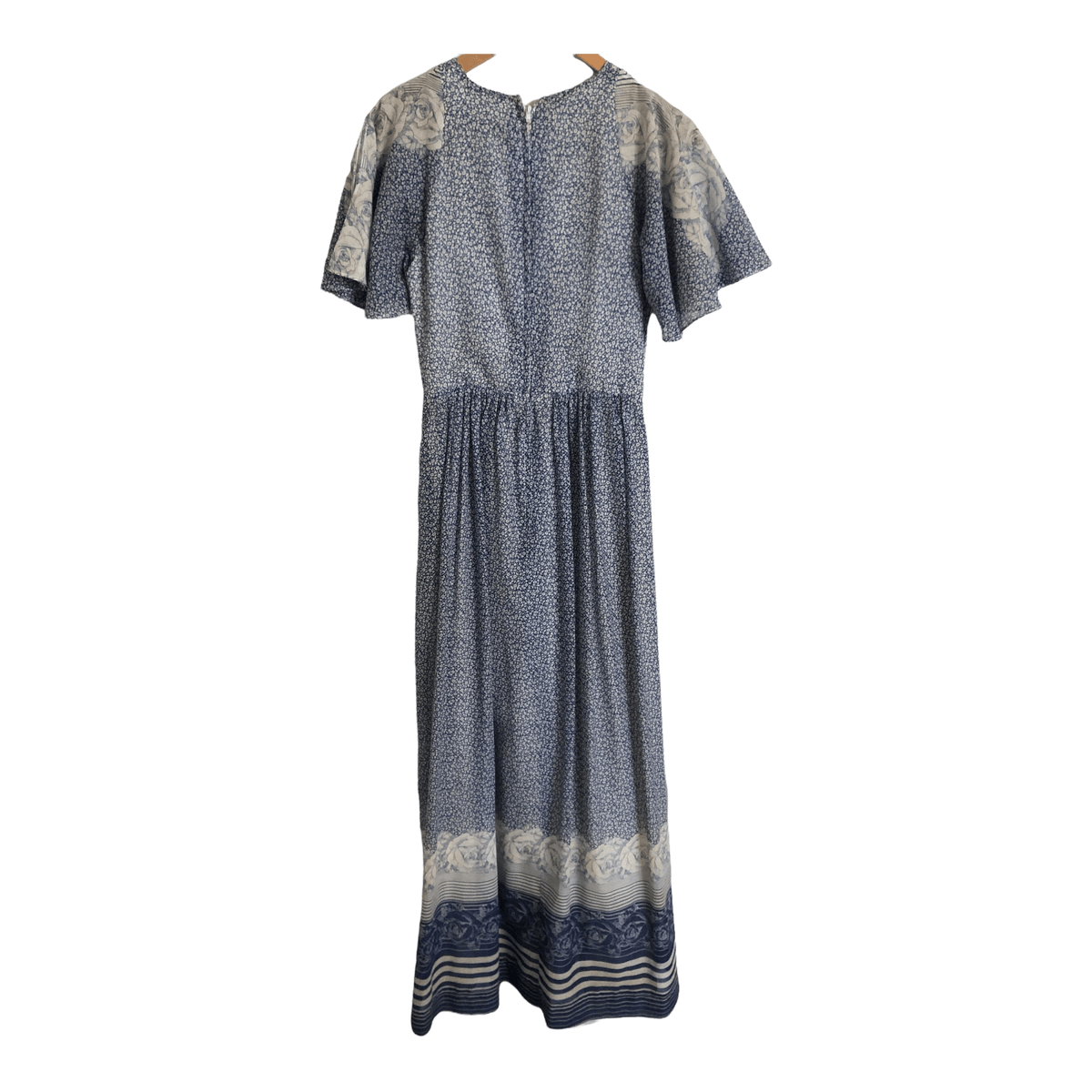 Shelana of London Vintage Cotton Short Sleeve Maxi Dress Blue Floral Print UK Size 10 - Ava & Iva