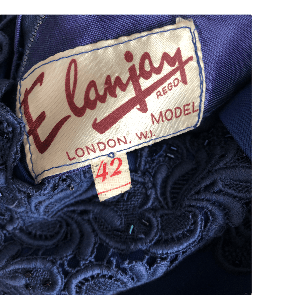 Elanjay Vintage Est. Polyester Cap Sleeve Evening Cocktail Midi Dress Navy Blue Embellished UK Size 14-16 - Ava & Iva