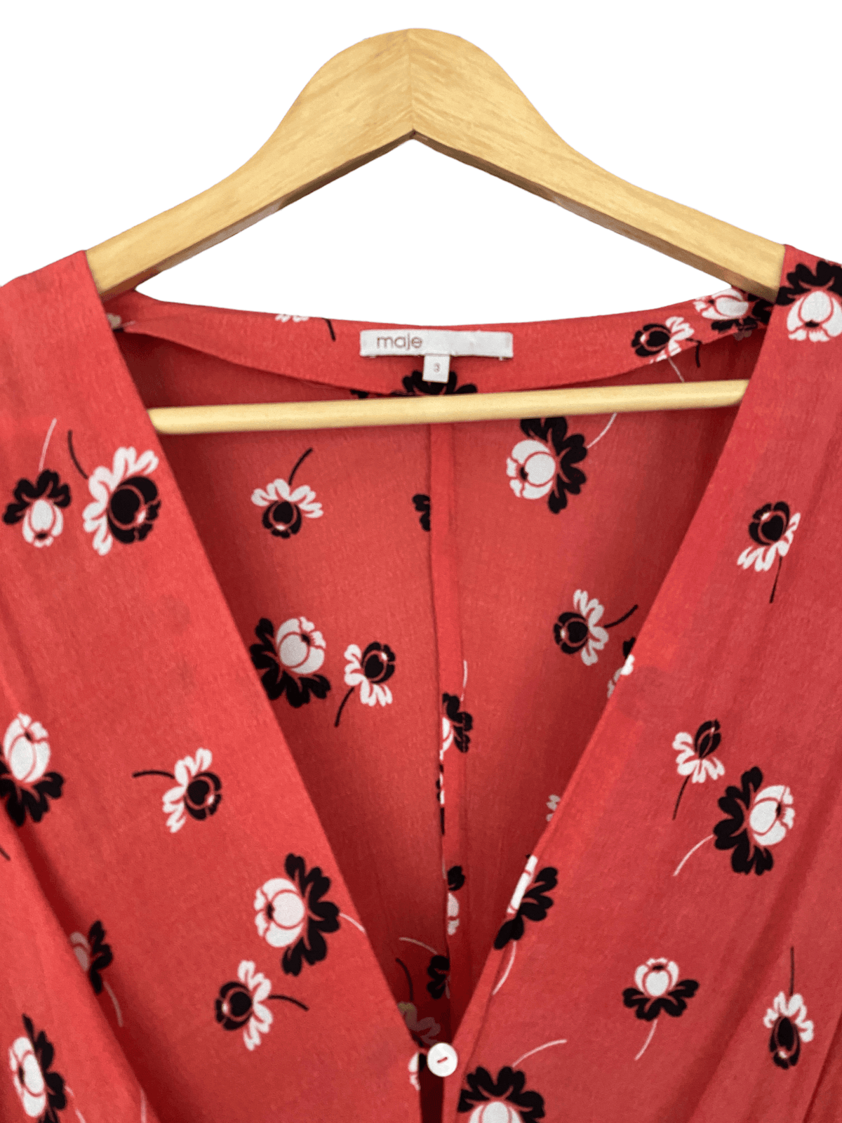 Maje Raspberry Red Flower Print Dress Size 3 / FR40 / UK Size 12 - Ava & Iva