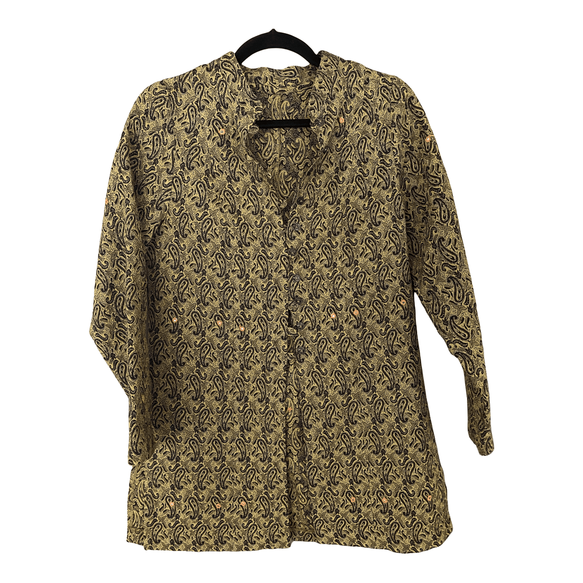 Tufanlar Long Jacket Paisley Print Olive Green and Black UK Size 12 - Ava & Iva