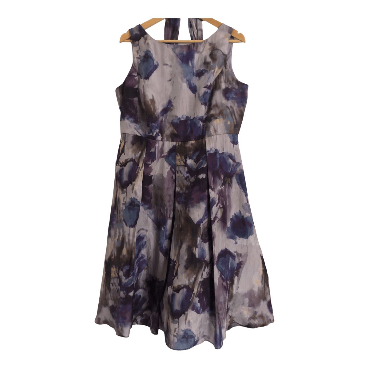 John Lewis 100% Silk Sleeveless Dress Purple / Multi Floral Print UK Size 16 - Ava & Iva