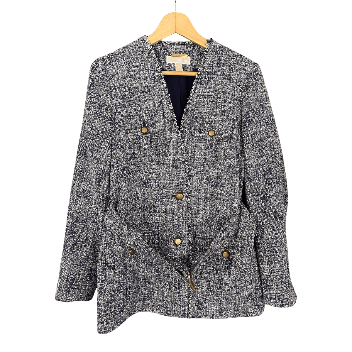 Michael Kors Blue Boucle Style Blue Jacket with Brass Buttons US8 UK Size 12 - Ava & Iva