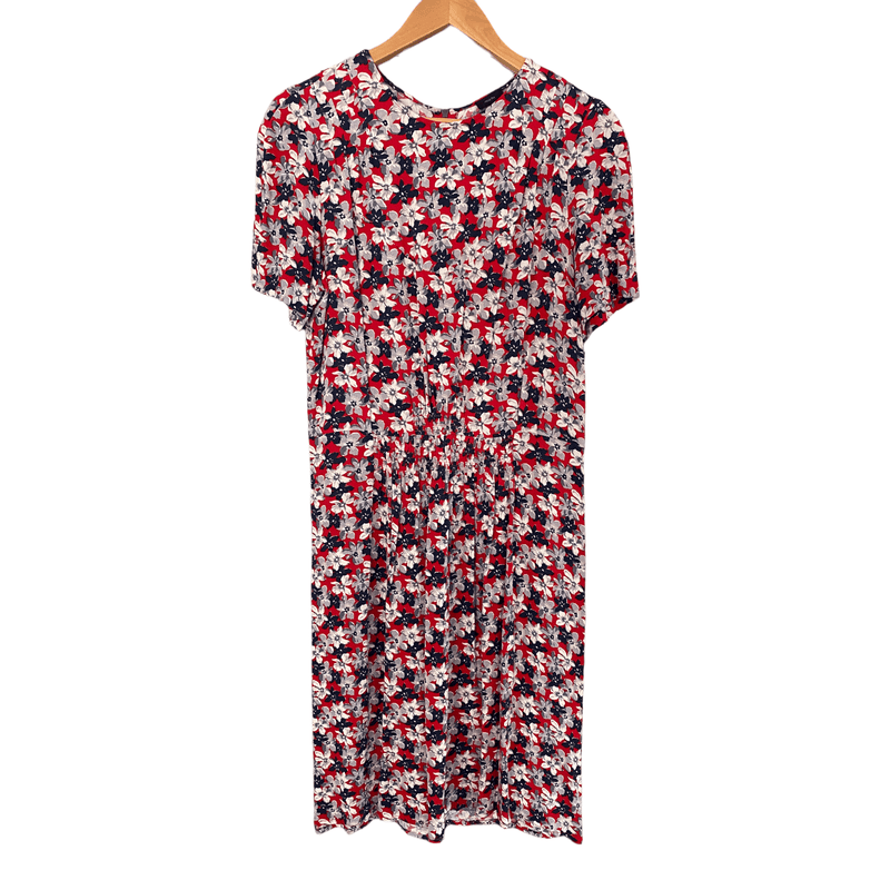 Joseph 1940's Style Short Sleeve Dress Red and Grey Floral Size 40 (UK Size 12) - Ava & Iva
