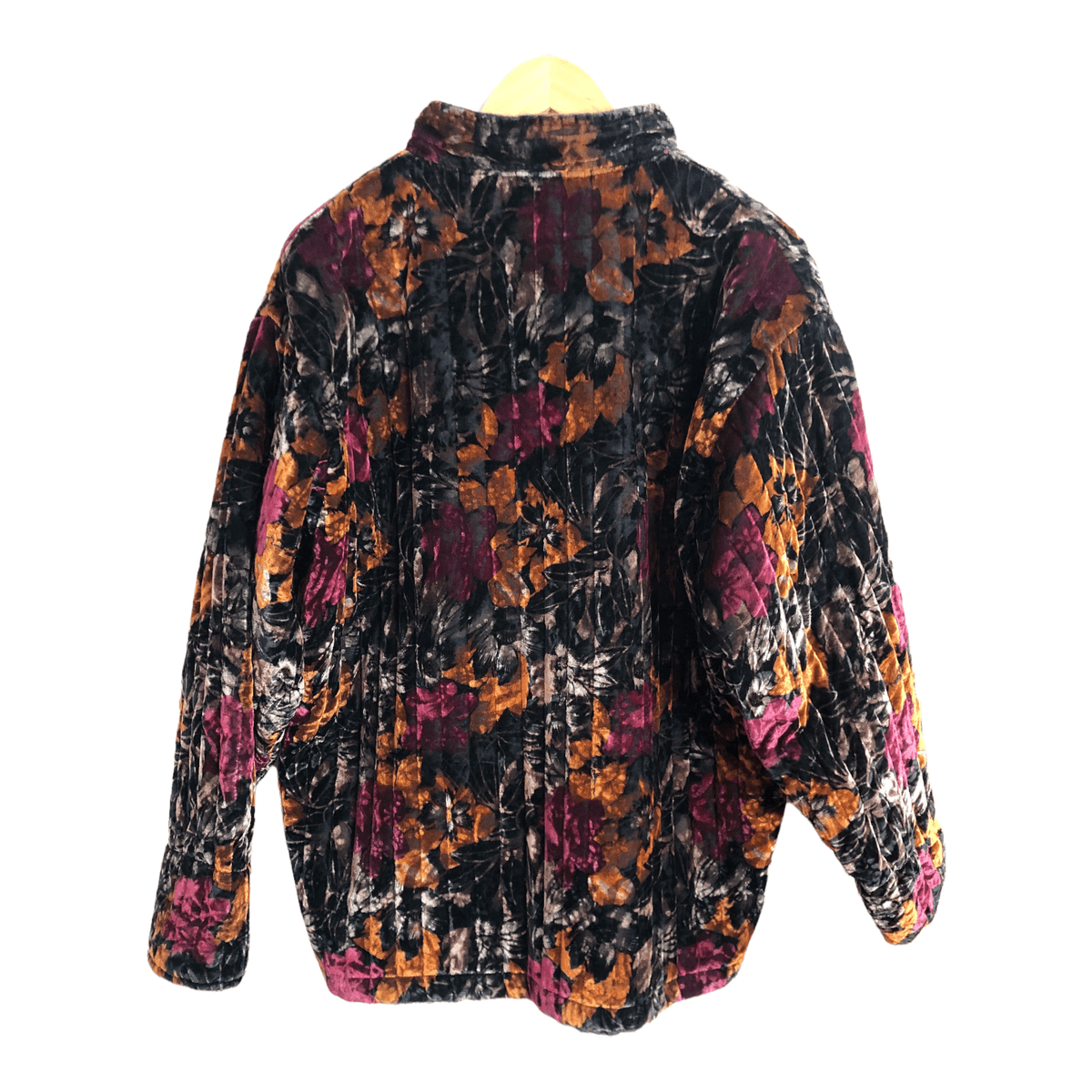Unbranded Vintage Velvet Cotton Quilted Padded Jacket Black Copper Burgundy Floral Print Size L/XL - Ava & Iva