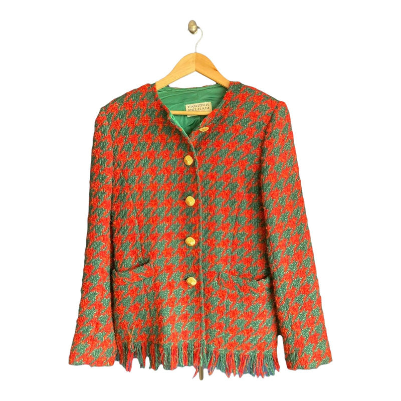 Farideh Wool Red And Green Dogtooth Skirt Suit UK Size 12 - Ava & Iva