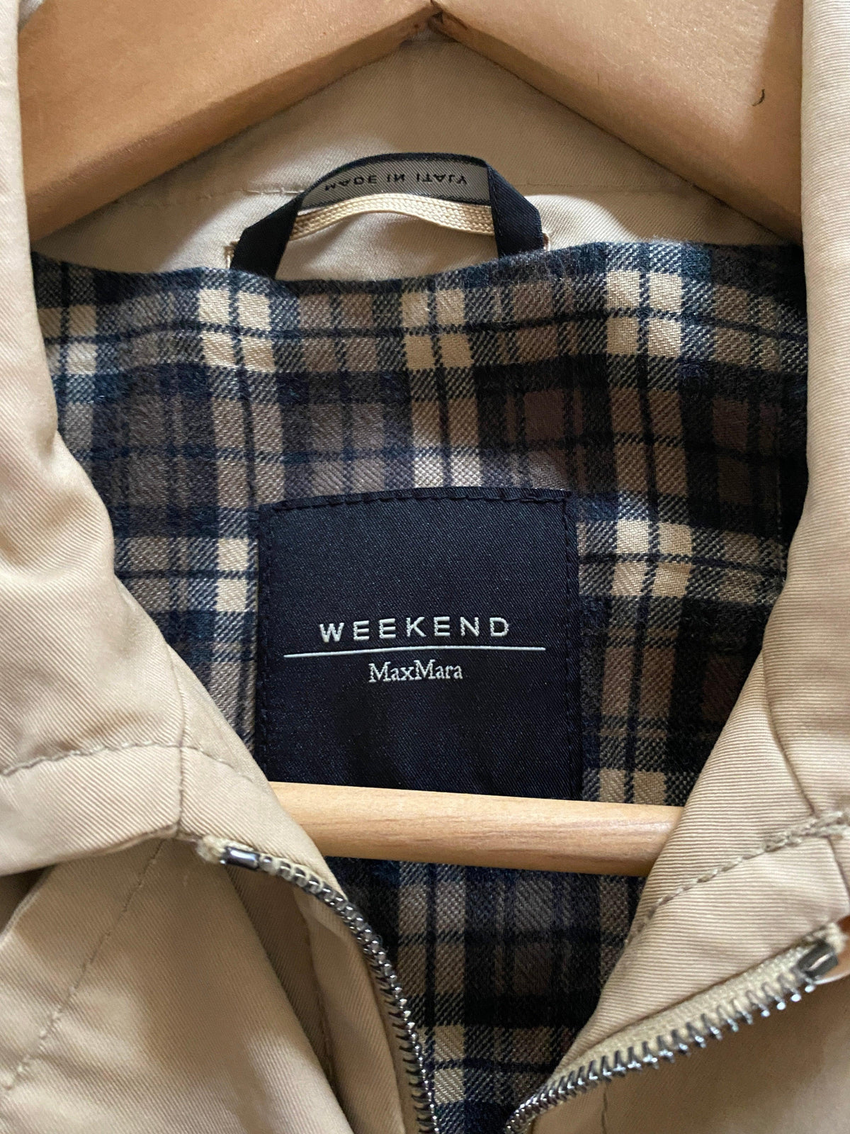 Max Mara Weekend Khaki Raincoat with Zip and Belt UK Size 8 - Ava & Iva