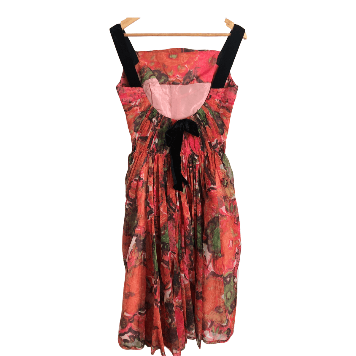 Doree Vintage Chiffon Sleeveless Cocktail Dress Pink Multi Floral Print UK Size 10 - Ava & Iva