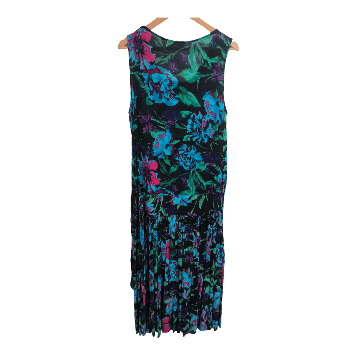 Phool Est. 100% Viscose Sleeveless Tiered Maxi Dress Black Light Blue Multi Floral Print UK Size 14 - Ava & Iva