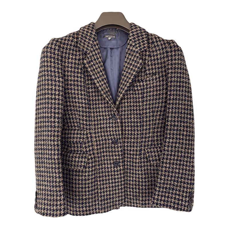 Jeff Banks 1970's Vintage Tweed Jacket Navy Blue and Brown UK Size 6/8 - Ava & Iva