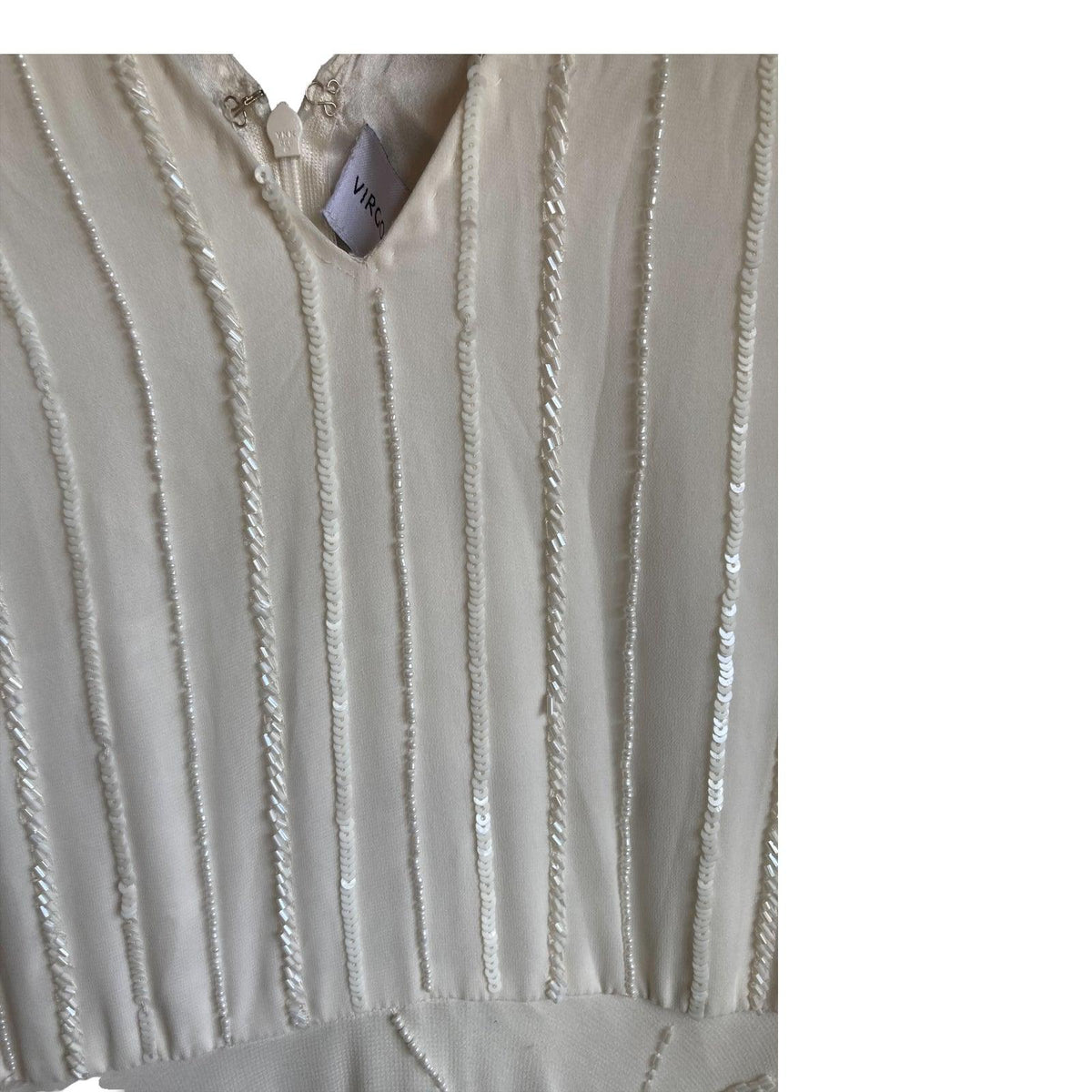 Virgos Lounge Cream Beaded Sleeveless Evening Dress UK Size 10 - Ava & Iva