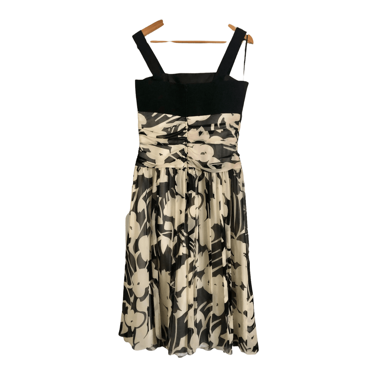 Roland Klein Sleeveless Empire Dress Black / Cream Floral Print UK Size 14 - Ava & Iva