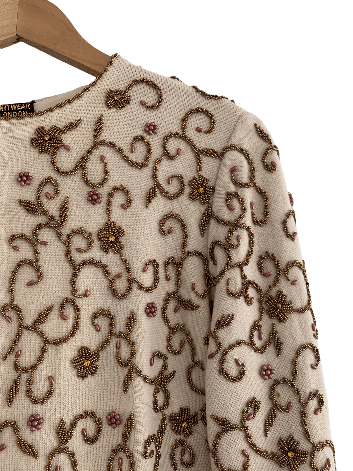 Jo Knitwear London Embellished 100% Wool Jacket Beige UK Size 10/12 - Ava & Iva