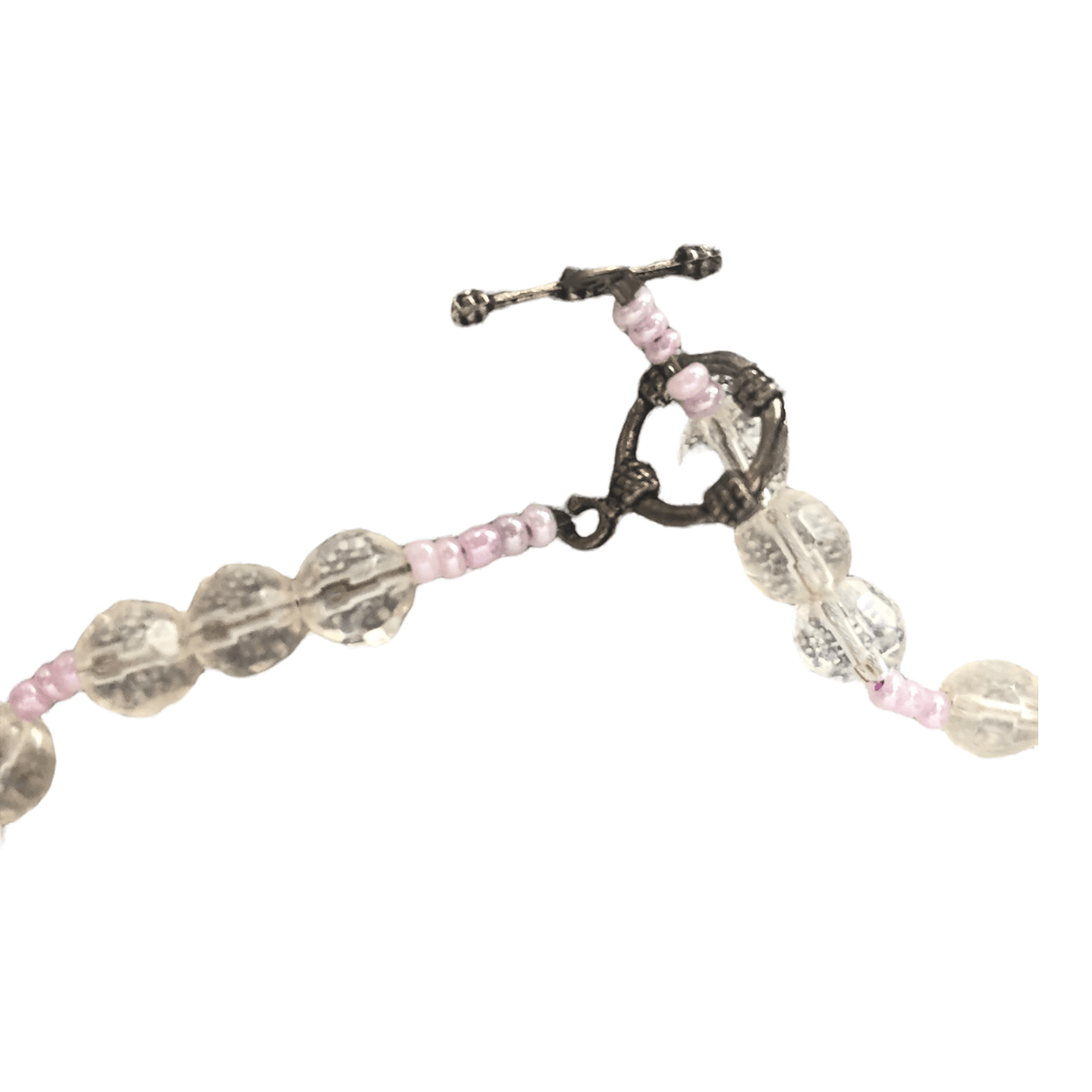 Vintage Rose Quartz Heart and Clear Quartz Crystal Stone Bead Single Strand Costume Necklet Necklace - Ava & Iva